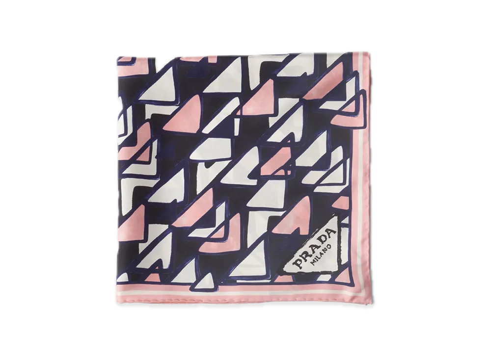 PRADA Printed Silk Twill Scarf 55 x 55 "Pink/Black"