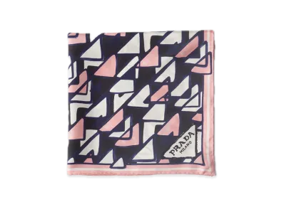 PRADA Printed Silk Twill Scarf 55 x 55 "Pink/Black"