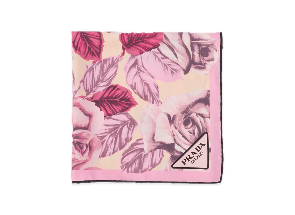 PRADA Printed Silk Twill Scarf 55 x 55 "Greige"