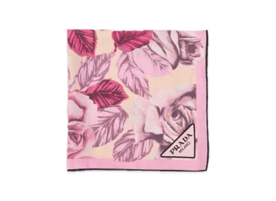 PRADA Printed Silk Twill Scarf 55 x 55 "Greige"