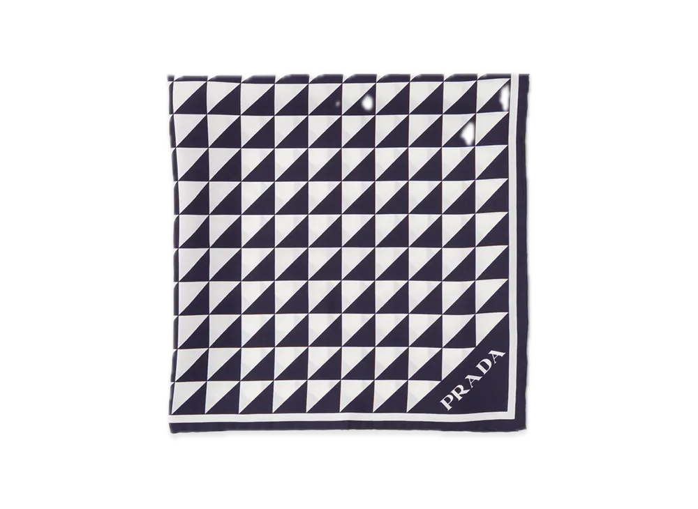 PRADA Printed Silk Twill Scarf 55 x 55 "Navy"