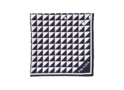 PRADA Printed Silk Twill Scarf 55 x 55 "Navy"