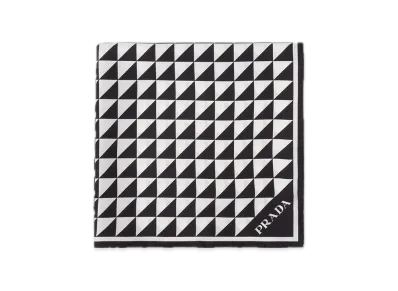 PRADA Printed Silk Twill Scarf 55 x 55 "Black/White"