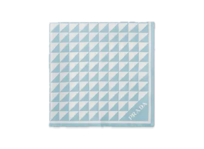 PRADA Printed Silk Twill Scarf 55 x 55 "Sky Blue/White"