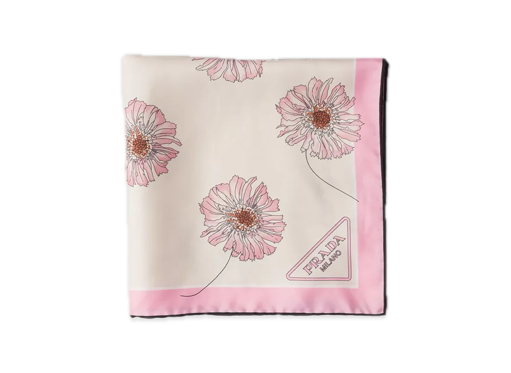 PRADA Printed Silk Twill Scarf "Pale Pink/Pink"