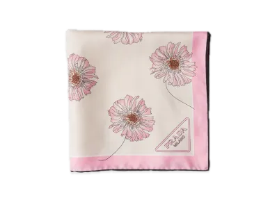 PRADA Printed Silk Twill Scarf "Pale Pink/Pink"