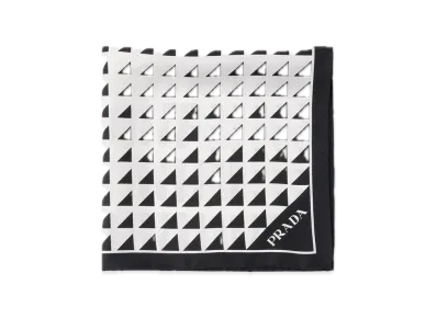 PRADA Printed Silk Twill Scarf 55 x 55 "Black/White"