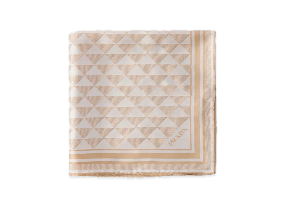PRADA Printed Silk Scarf 55 x 55 "Camel Beige/Off-White"