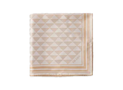 PRADA Printed Silk Scarf 55 x 55 "Camel Beige/Off-White"