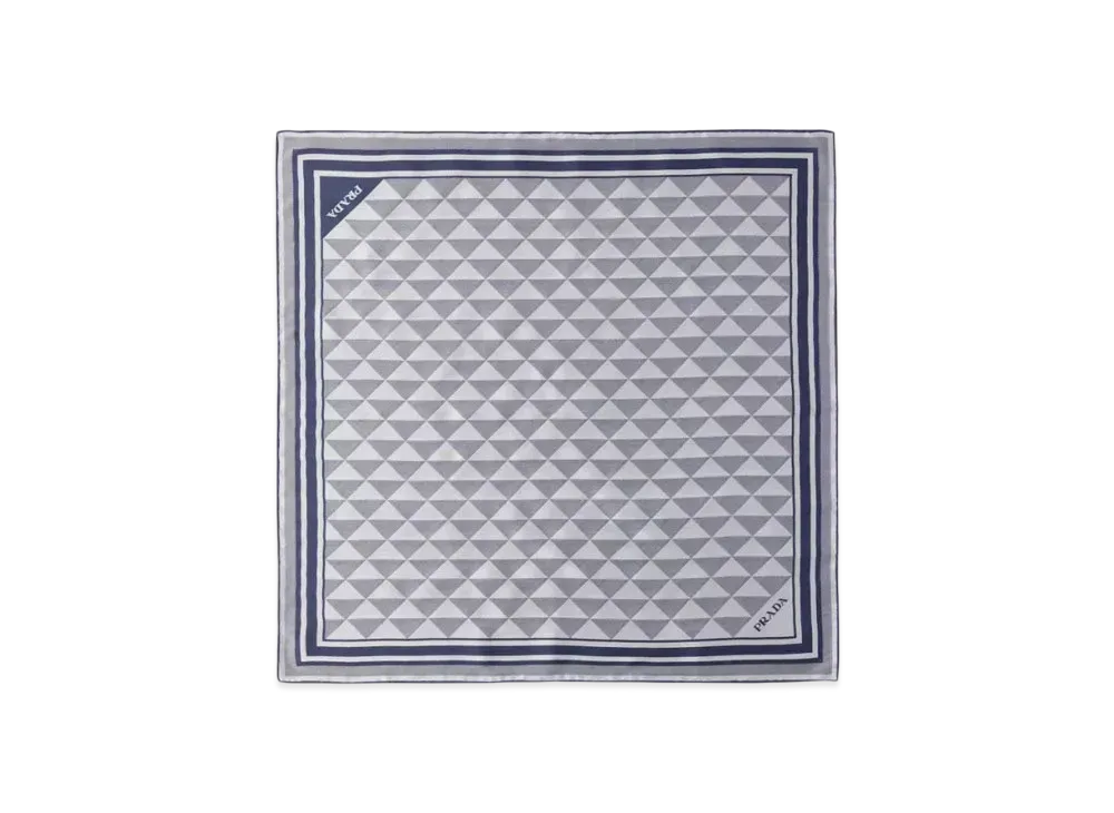 PRADA Printed Silk Scarf "Navy/Off White"