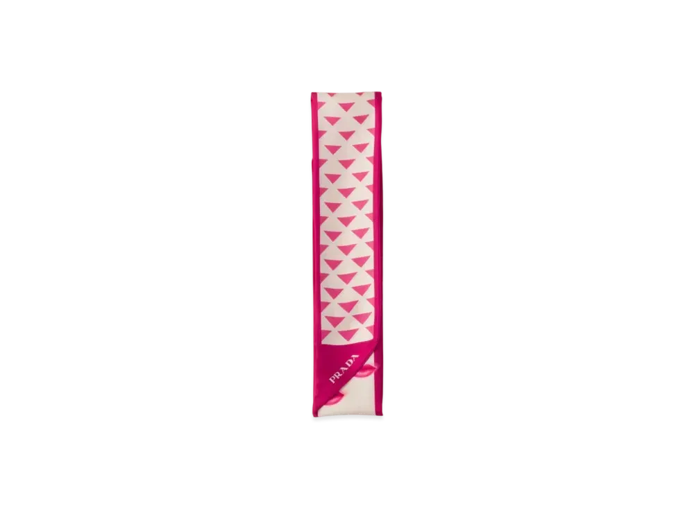 PRADA Printed Silk Twill Skinny Scarf "Pink/Albino"