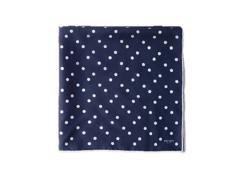 PRADA Printed Silk Twill Scarf 65 x 65 "Navy/White"