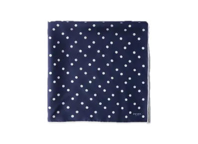 PRADA Printed Silk Twill Scarf 65 x 65 "Navy/White"