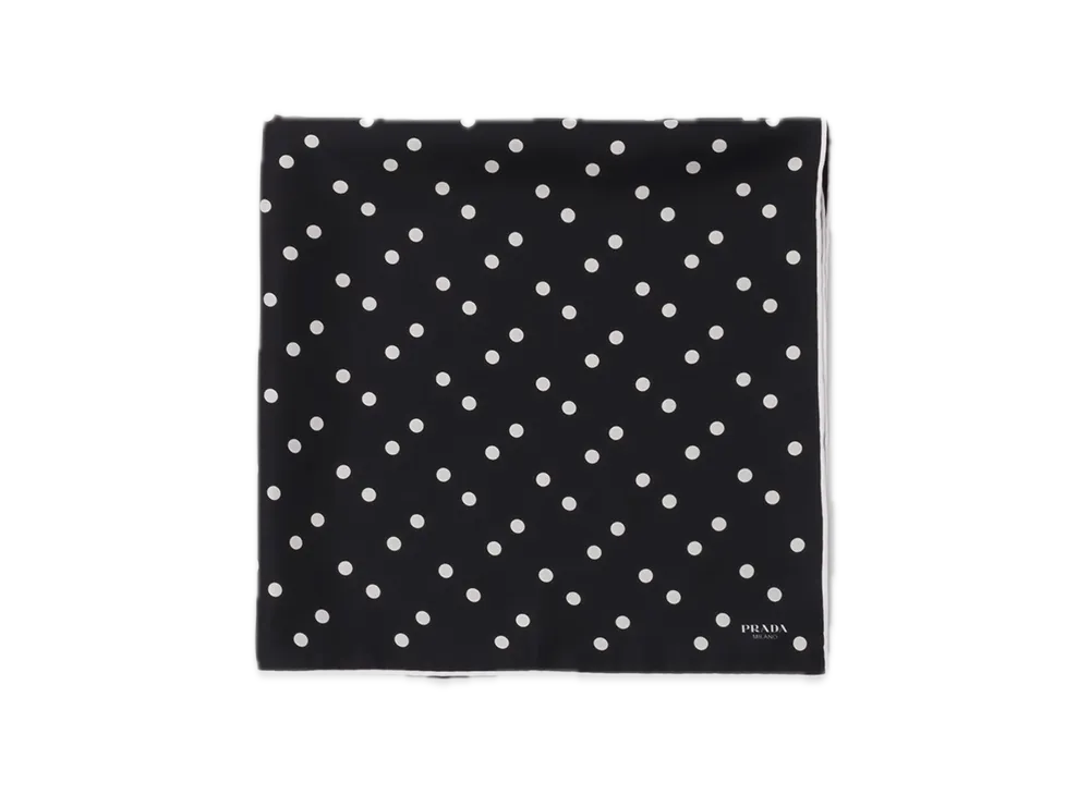 PRADA Printed Silk Twill Scarf 65 x 65 "Black/White"