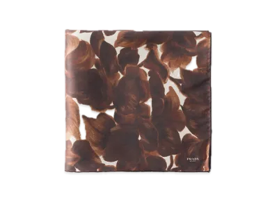 PRADA Printed Silk Shantung Scarf 65 x 65 "Dark Brown/White"