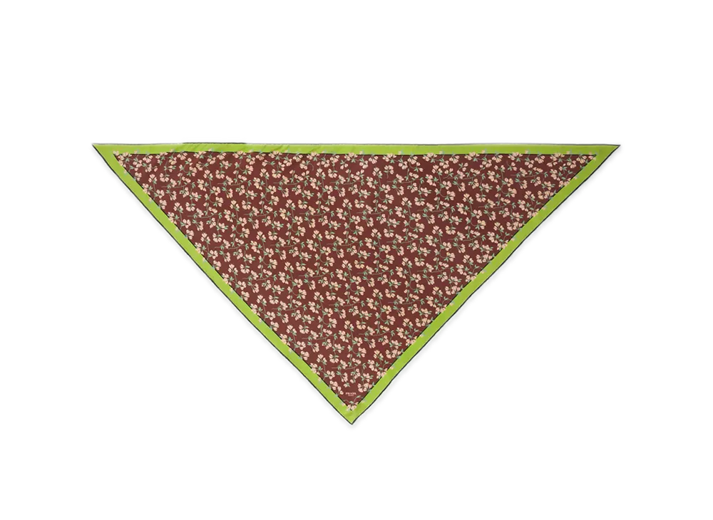 PRADA Printed Silk Twill Scarf "Dark Brown"