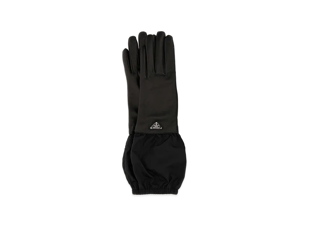 PRADA Women's Logo Nylon Leather Gloves "Black"