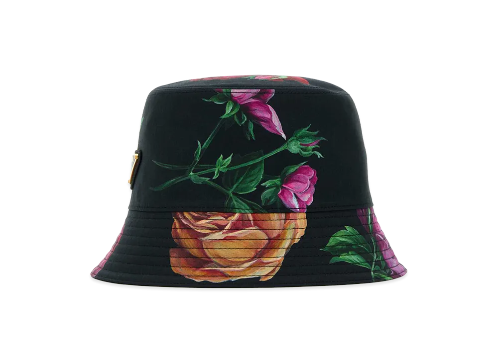 PRADA Women's Printed Cotton Bucket Hat "Black"