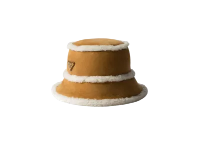 PRADA Suede Shearling Bucket Hat "Beige"