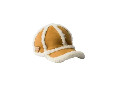 PRADA Suede Shearling Baseball Cap "Beige"