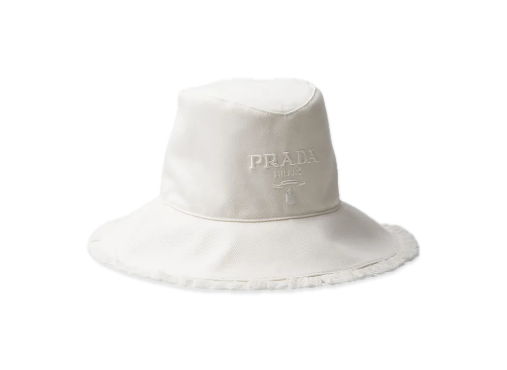 PRADA Wide-Brim Drill Bucket Hat "White"