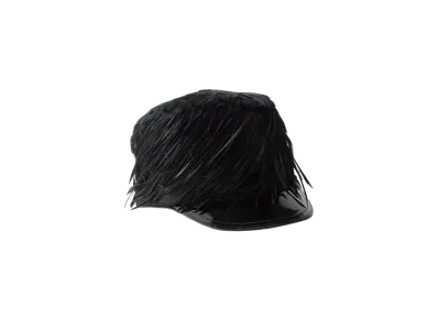 PRADA Patent Leather and Feather Hat "Black"