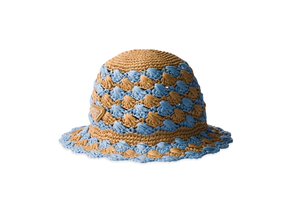 PRADA Crochet Bucket Hat "Light Blue/Camel"