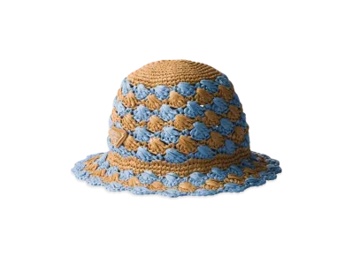 PRADA Crochet Bucket Hat "Light Blue/Camel"