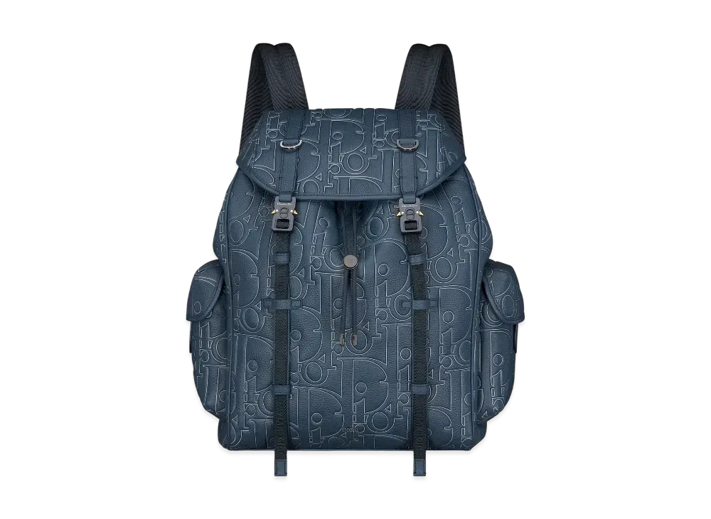Dior Hit the Road Backpack with Flap Dior Gravity Outline Leather and Grained Calfskin "Navy Blue"