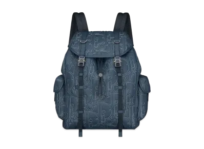 Dior Hit the Road Backpack with Flap Dior Gravity Outline Leather and Grained Calfskin "Navy Blue"