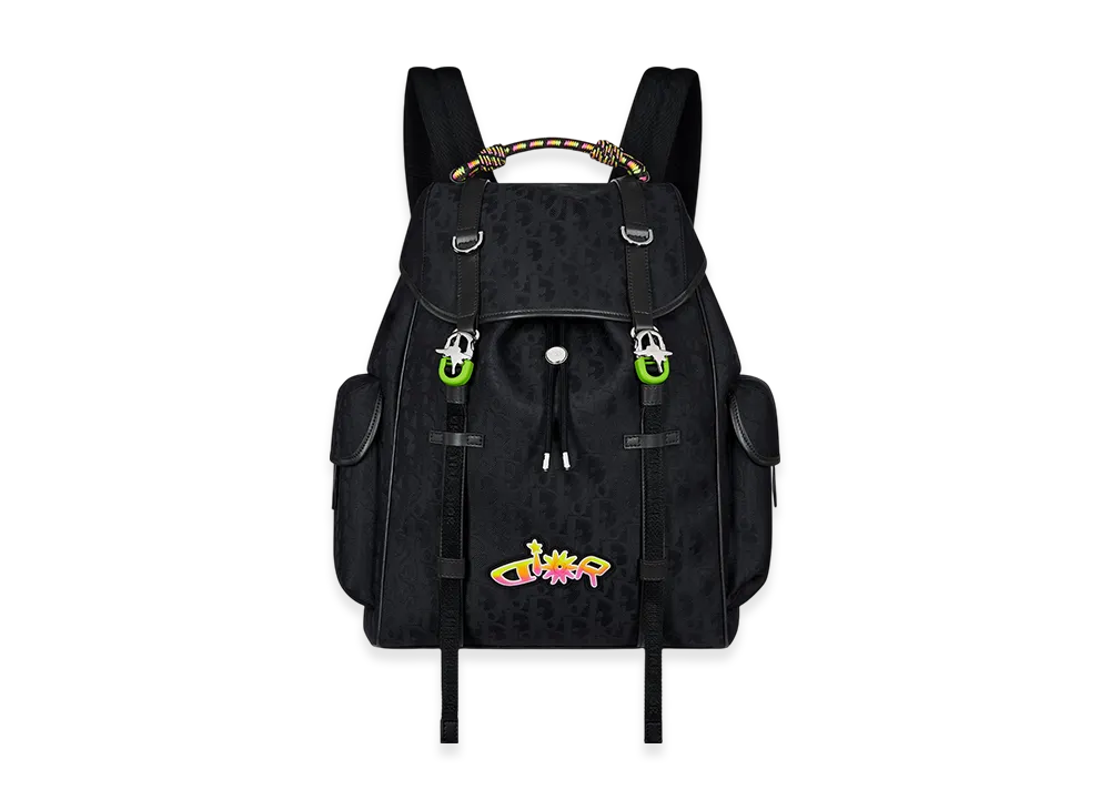 Dior x Lewis Hamilton Dior Hit the Road Backpack in Dior Oblique Nylon & Leather-Effect Technical Fabric "Black/Multicolor"