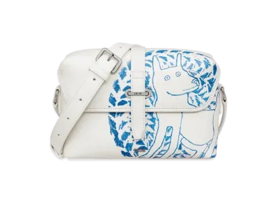 Dior and Hylton Nel Dior Normandie Messenger Bag with Flap Grained Calfskin with Print "White/Blue"