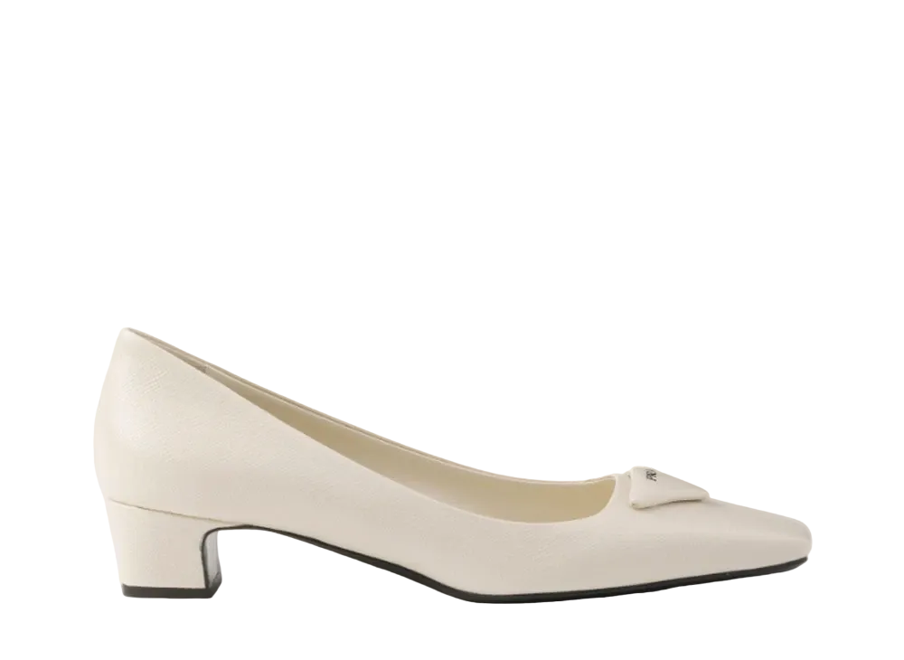 PRADA Women's Patent Saffiano Leather Pumps "Ivory"