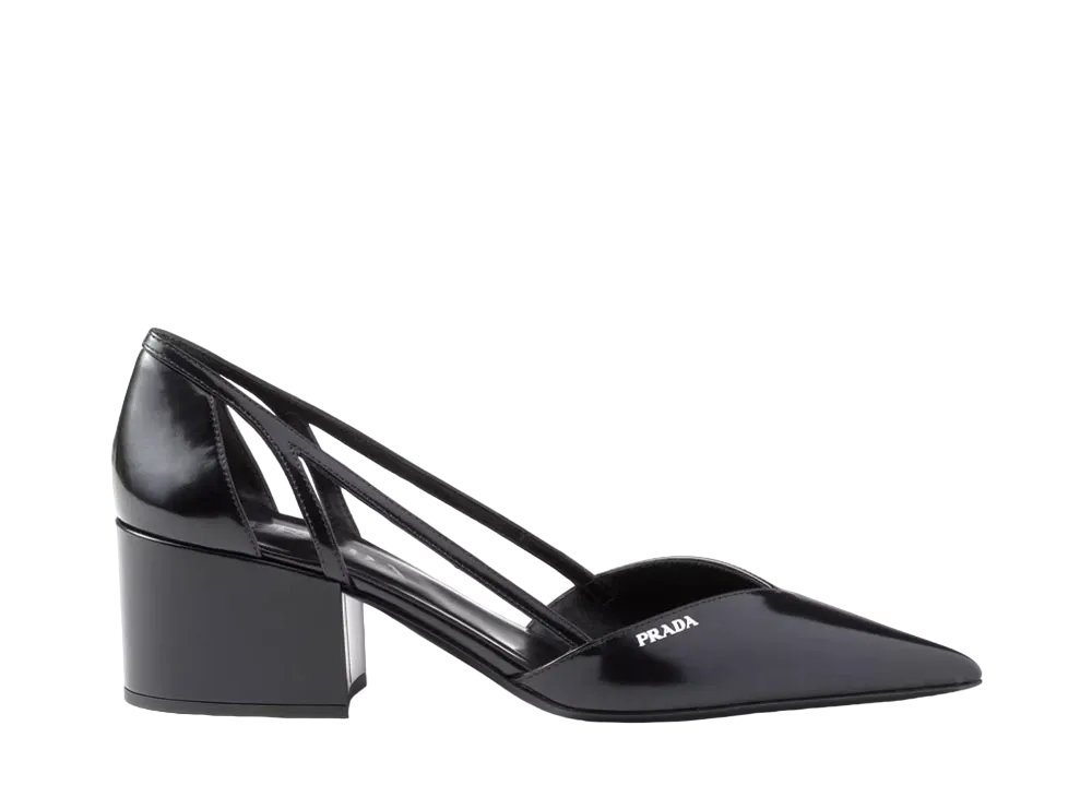 PRADA Women's Brushed Leather Cut-Out Pumps "Black"