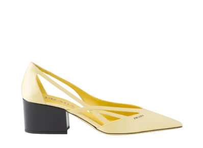 PRADA Women's Satin Cut-Out Pumps "Lemon Yellow"