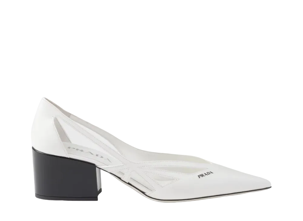 PRADA Women's Brushed Leather Cut-Out Pumps "White"