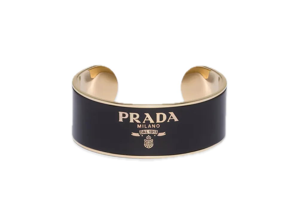 PRADA Enamel Metal Cuff Bracelet "Black/Gold"