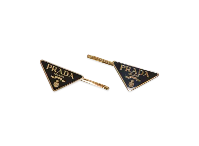 PRADA Women's Set Of 2 Logo Hair Clips "Black"