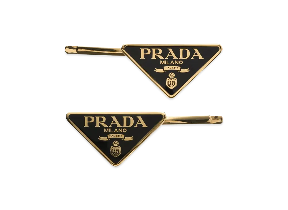 PRADA Women's Set Of 2 Logo Hair Clips "Black"