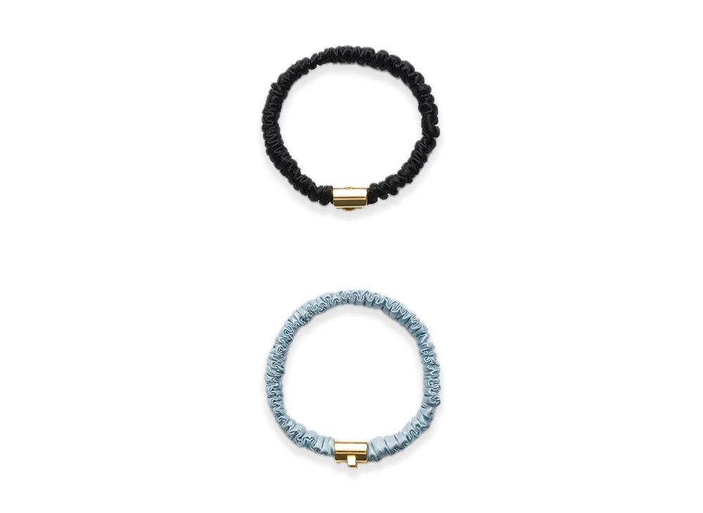 PRADA Satin Crepe Elastic Hair Tie "Black/Light Blue"