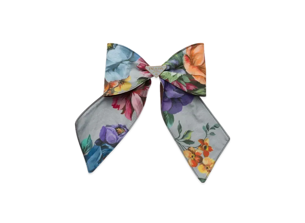 PRADA Printed Fabric Hair Clip "Steel Gray"