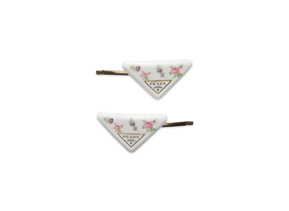 PRADA Plexiglas and Metal Hair Barrettes "White/Pink"