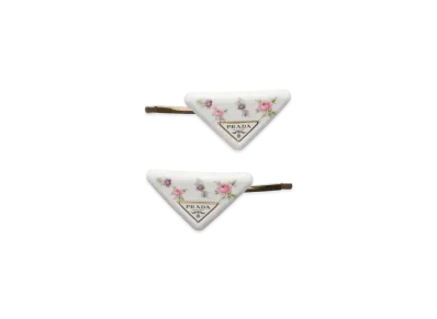 PRADA Plexiglas and Metal Hair Barrettes "White/Pink"