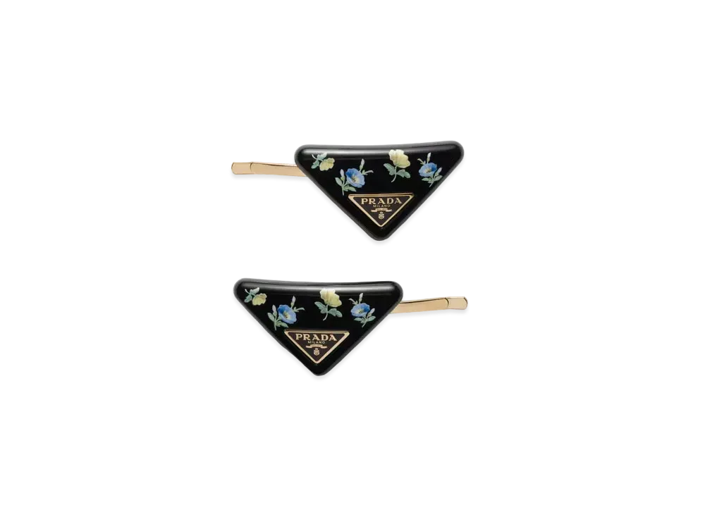 PRADA Plexiglas and Metal Hair Barrettes "Black/Light Blue"
