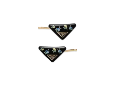 PRADA Plexiglas and Metal Hair Barrettes "Black/Light Blue"