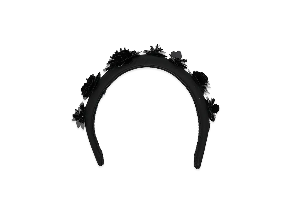 PRADA Wonen's Re-Nylon Headband With 3d Flowers "Black"