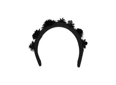 PRADA Wonen's Re-Nylon Headband With 3d Flowers "Black"