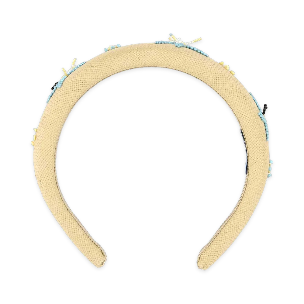 PRADA Women's Embroidered Fabric headband "Beige/Light Blue"