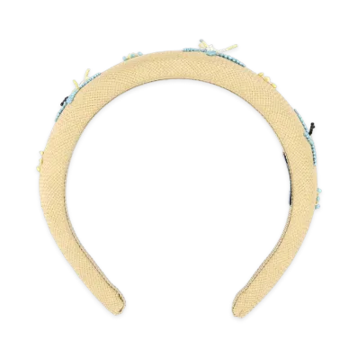 PRADA Women's Embroidered Fabric headband "Beige/Light Blue"