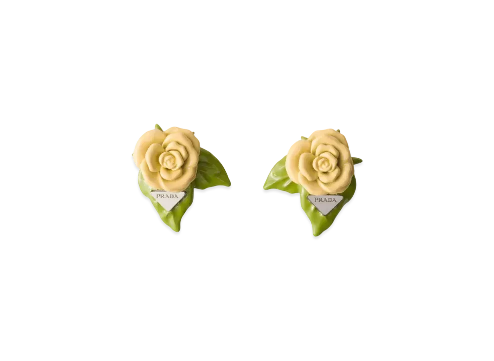 PRADA Enameled Metal Earrings "Yellow"